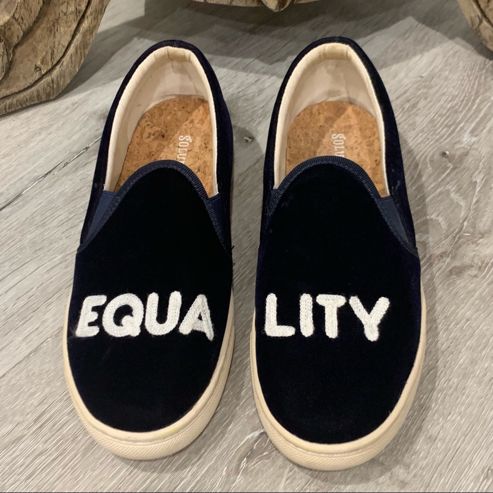 SOLUDOS Anthropologie Equality Blue Velvet Slip On Sneakers Cork Footbed RARE
